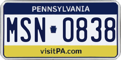 PA license plate MSN0838