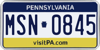 PA license plate MSN0845