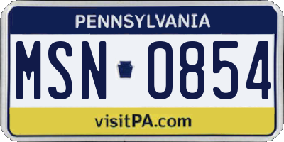 PA license plate MSN0854