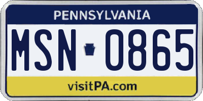 PA license plate MSN0865
