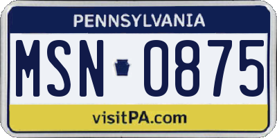 PA license plate MSN0875