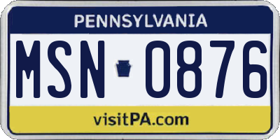 PA license plate MSN0876
