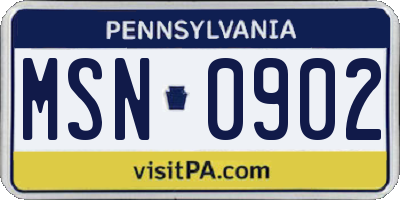 PA license plate MSN0902