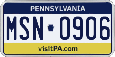 PA license plate MSN0906