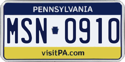 PA license plate MSN0910
