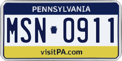 PA license plate MSN0911