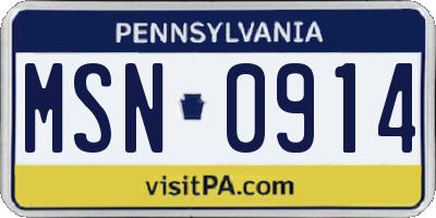 PA license plate MSN0914