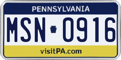 PA license plate MSN0916