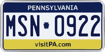 PA license plate MSN0922