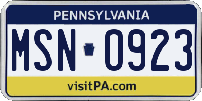 PA license plate MSN0923