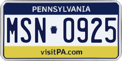 PA license plate MSN0925