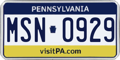 PA license plate MSN0929