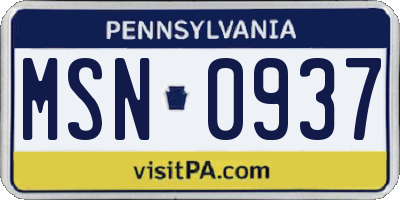 PA license plate MSN0937
