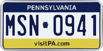 PA license plate MSN0941