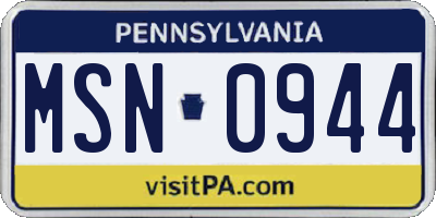 PA license plate MSN0944