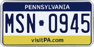 PA license plate MSN0945