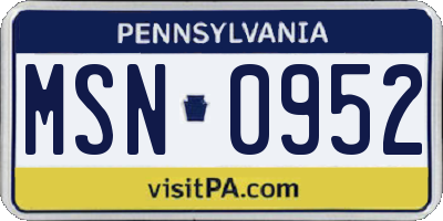 PA license plate MSN0952