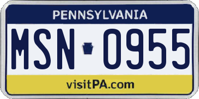 PA license plate MSN0955