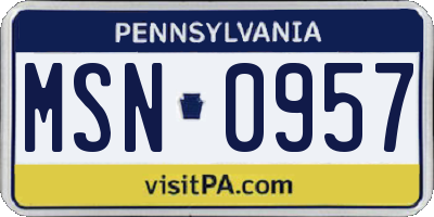 PA license plate MSN0957