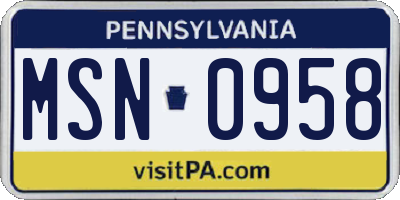 PA license plate MSN0958