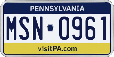 PA license plate MSN0961
