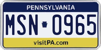 PA license plate MSN0965