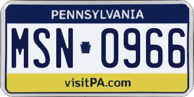PA license plate MSN0966