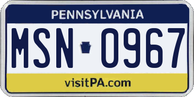 PA license plate MSN0967