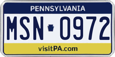 PA license plate MSN0972