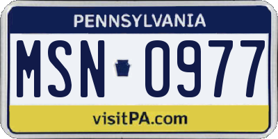 PA license plate MSN0977