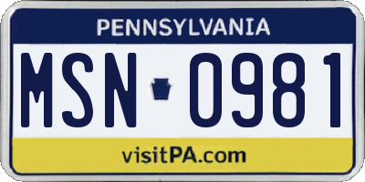 PA license plate MSN0981