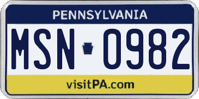 PA license plate MSN0982