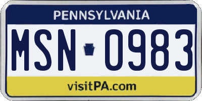 PA license plate MSN0983