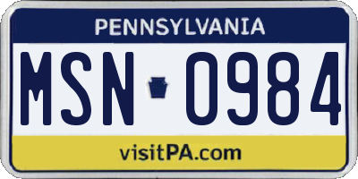 PA license plate MSN0984