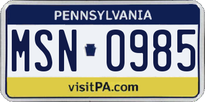 PA license plate MSN0985