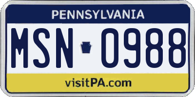 PA license plate MSN0988