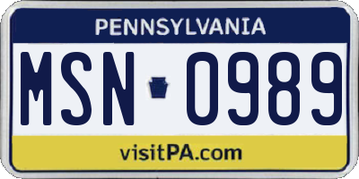 PA license plate MSN0989