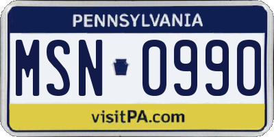 PA license plate MSN0990
