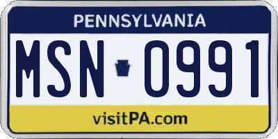PA license plate MSN0991