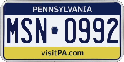 PA license plate MSN0992