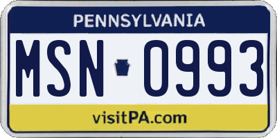 PA license plate MSN0993
