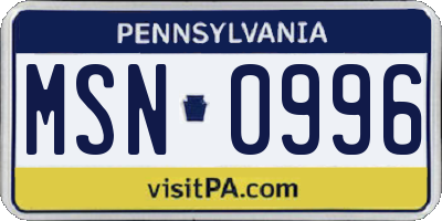 PA license plate MSN0996