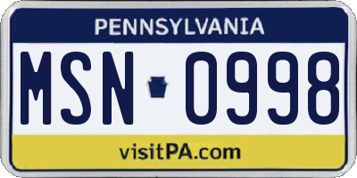 PA license plate MSN0998