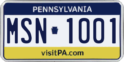 PA license plate MSN1001