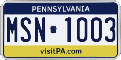 PA license plate MSN1003