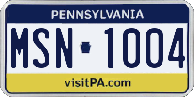 PA license plate MSN1004