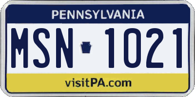 PA license plate MSN1021
