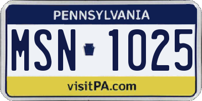 PA license plate MSN1025