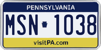 PA license plate MSN1038