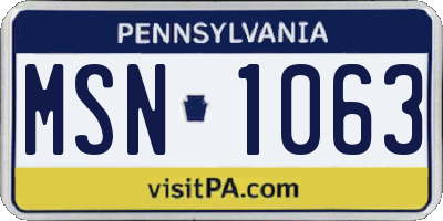 PA license plate MSN1063